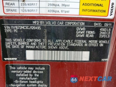 Zdjęcie 12 z 12 samochodu: 2012 VOLVO C70 T5 VIN:YV1672MC3CJ126495 - miniatura