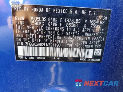 Zdjęcie 12 z 12 samochodu: 2020 HONDA FIT EXL VIN:3HGGK5H92LM721190 - miniatura