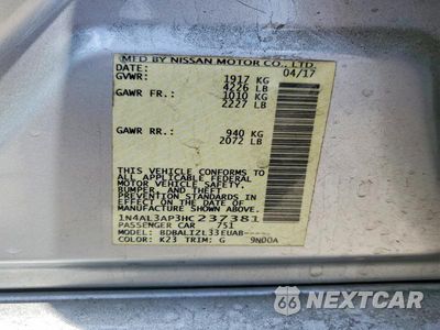 Zdjęcie 12 z 12 samochodu: 2017 NISSAN ALTIMA 2.5 SV VIN:1N4AL3AP3HC237381 - miniatura