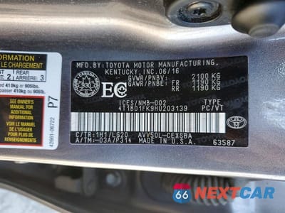 Zdjęcie 12 z 12 samochodu: 2017 TOYOTA CAMRY HYBRID LE VIN:4T1BD1FK9HU203139 - miniatura