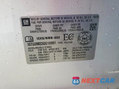 Zdjęcie 12 z 12 samochodu: 2016 GMC SIERRA K1500 SLE VIN:3GTU2MEC5GG100851 - miniatura