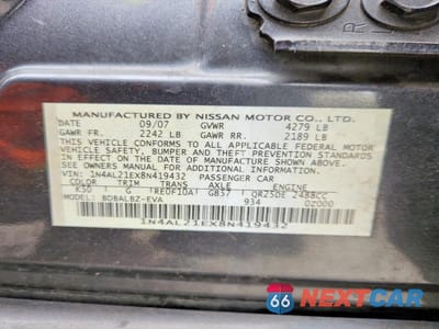 Zdjęcie 12 z 12 samochodu: 2008 NISSAN ALTIMA 2.5 VIN:1N4AL21EX8N419432 - miniatura
