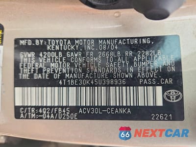 Zdjęcie 12 z 12 samochodu: 2005 TOYOTA CAMRY LE VIN:4T1BE30K45U398936 - miniatura