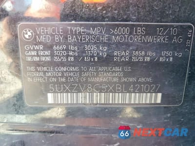 Zdjęcie 13 z 13 samochodu: 2011 BMW X5 XDRIVE50I VIN:5UXZV8C5XBL421027 - miniatura