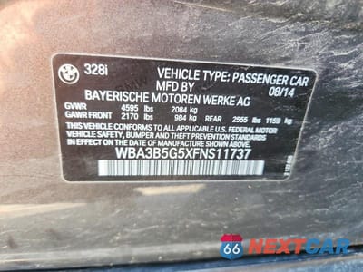 Zdjęcie 12 z 12 samochodu: 2015 BMW 328 XI SULEV VIN:WBA3B5G5XFNS11737 - miniatura