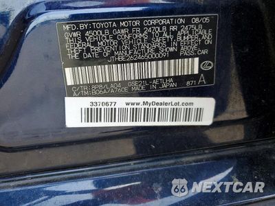 Zdjęcie 12 z 12 samochodu: 2006 LEXUS IS 350 VIN:JTHBE262465000091 - miniatura