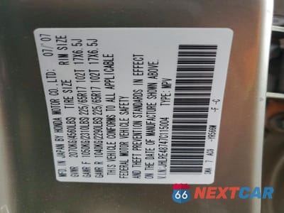 Zdjęcie 13 z 13 samochodu: 2007 HONDA CR-V EXL VIN:JHLRE48747C115004 - miniatura