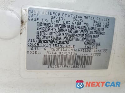 Zdjęcie 12 z 12 samochodu: 2019 NISSAN VERSA SV VIN:3N1CN7AP4KL850788 - miniatura