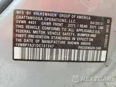 Zdjęcie 12 z 12 samochodu: 2013 VOLKSWAGEN PASSAT SE VIN:1VWBP7A31DC131347 - miniatura