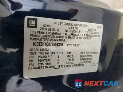 Zdjęcie 12 z 12 samochodu: 2007 CHEVROLET SILVERADO C1500 VIN:1GCEC14C07Z651366 - miniatura