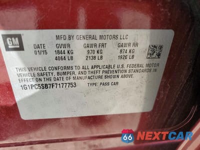 Zdjęcie 12 z 12 samochodu: 2015 CHEVROLET CRUZE LT VIN:1G1PC5SB7F7177753 - miniatura