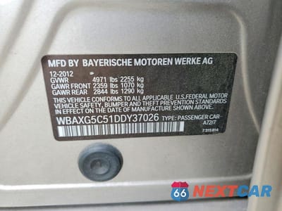 Zdjęcie 12 z 12 samochodu: 2013 BMW 528 I VIN:WBAXG5C51DDY37026 - miniatura