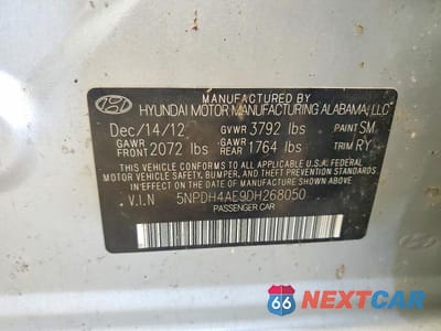 Zdjęcie 12 z 12 samochodu: 2013 HYUNDAI ELANTRA LIMITED VIN:5NPDH4AE9DH268050 - miniatura