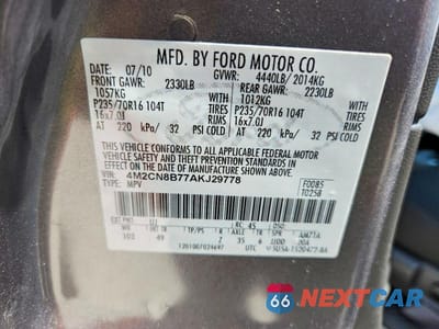 Zdjęcie 13 z 13 samochodu: 2010 MERCURY MARINER VIN:4M2CN8B77AKJ29778 - miniatura