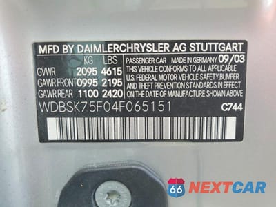 Zdjęcie 12 z 12 samochodu: 2004 MERCEDES-BENZ SL 500 VIN:WDBSK75F04F065151 - miniatura