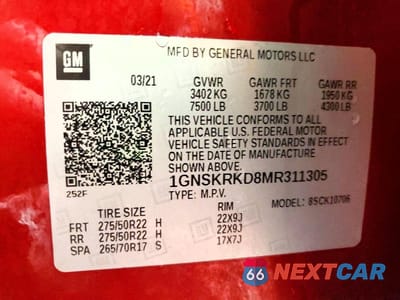 Zdjęcie 14 z 14 samochodu: 2021 CHEVROLET TAHOE K1500 RST VIN:1GNSKRKD8MR311305 - miniatura