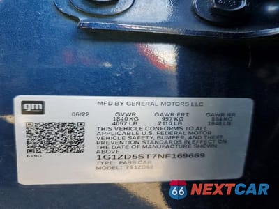 Zdjęcie 12 z 12 samochodu: 2022 CHEVROLET MALIBU LT VIN:1G1ZD5ST7NF169669 - miniatura