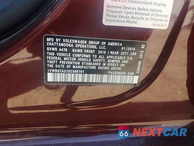 Zdjęcie 12 z 12 samochodu: 2013 VOLKSWAGEN PASSAT SE VIN:1VWBH7A31DC085791 - miniatura