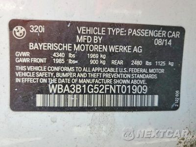 Zdjęcie 12 z 12 samochodu: 2015 BMW 320 I VIN:WBA3B1G52FNT01909 - miniatura