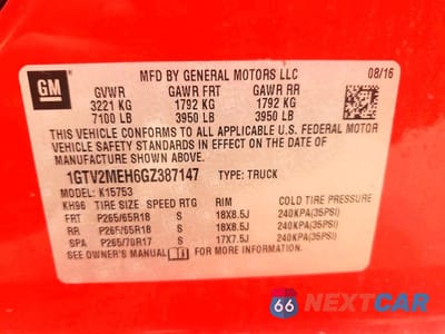 Zdjęcie 12 z 12 samochodu: 2016 GMC SIERRA K1500 SLE VIN:1GTV2MEH6GZ387147 - miniatura