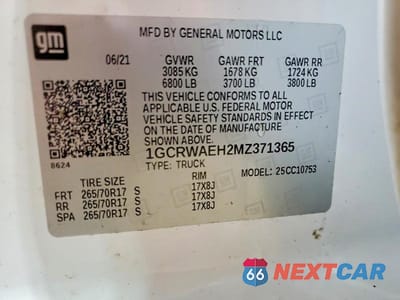 Zdjęcie 12 z 12 samochodu: 2021 CHEVROLET SILVERADO C1500 VIN:1GCRWAEH2MZ371365 - miniatura