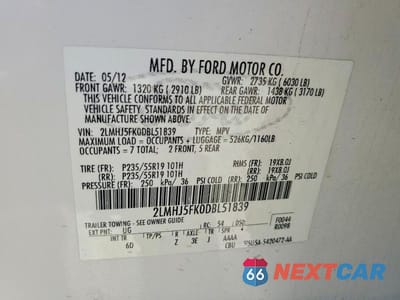 Zdjęcie 13 z 13 samochodu: 2013 LINCOLN MKT VIN:2LMHJ5FK0DBL51839 - miniatura