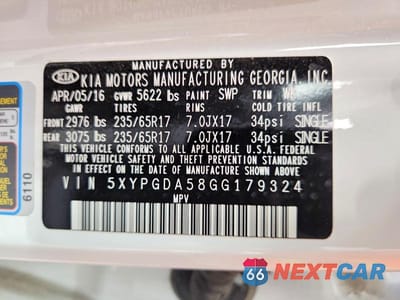 Zdjęcie 13 z 13 samochodu: 2016 KIA SORENTO LX V6 VIN:5XYPGDA58GG179324 - miniatura
