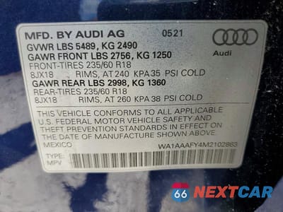 Zdjęcie 13 z 13 samochodu: 2021 AUDI Q5 PREMIUM VIN:WA1AAAFY4M2102863 - miniatura