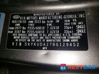Zdjęcie 13 z 13 samochodu: 2011 KIA SORENTO EX VIN:5XYKUDA27BG129452 - miniatura