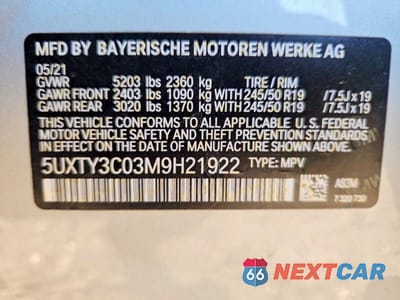 Zdjęcie 13 z 13 samochodu: 2021 BMW X3 SDRIVE30I VIN:5UXTY3C03M9H21922 - miniatura
