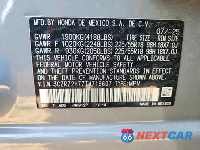 Zdjęcie 12 z 12 samochodu: 2026 HONDA HR-V EXL VIN:3CZRZ2H77TM719607 - miniatura
