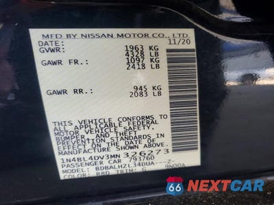Zdjęcie 12 z 12 samochodu: 2021 NISSAN ALTIMA SV VIN:1N4BL4DV3MN326273 - miniatura