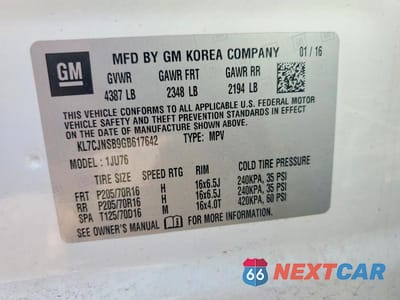 Zdjęcie 14 z 14 samochodu: 2016 CHEVROLET TRAX LS VIN:KL7CJNSB9GB617642 - miniatura