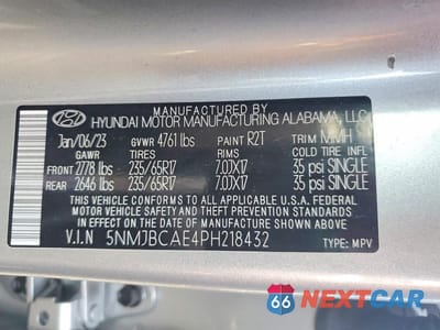 Zdjęcie 14 z 14 samochodu: 2023 HYUNDAI TUCSON SEL VIN:5NMJBCAE4PH218432 - miniatura