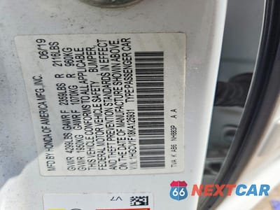 Zdjęcie 12 z 12 samochodu: 2019 HONDA ACCORD LX VIN:1HGCV1F18KA125931 - miniatura