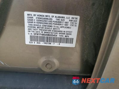 Zdjęcie 13 z 13 samochodu: 2009 HONDA PILOT EXL VIN:5FNYF48549B035454 - miniatura