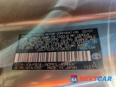 Zdjęcie 12 z 12 samochodu: 2007 TOYOTA YARIS BASE VIN:JTDJT923875108757 - miniatura
