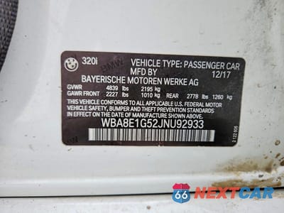 Zdjęcie 12 z 12 samochodu: 2018 BMW 320 I VIN:WBA8E1G52JNU92933 - miniatura