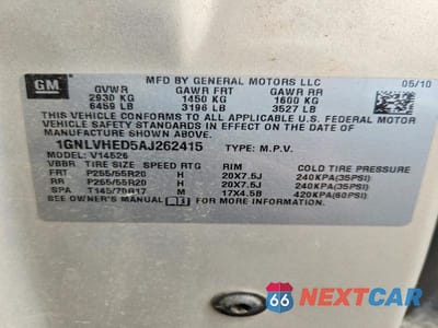 Zdjęcie 13 z 13 samochodu: 2010 CHEVROLET TRAVERSE LTZ VIN:1GNLVHED5AJ262415 - miniatura