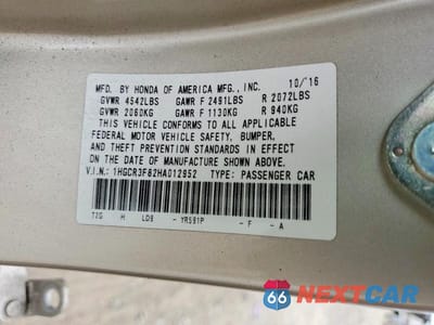 Zdjęcie 12 z 12 samochodu: 2017 HONDA ACCORD EXL VIN:1HGCR3F82HA012952 - miniatura
