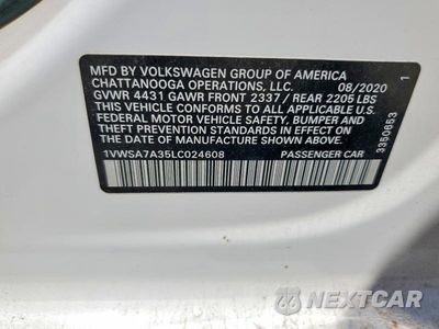 Zdjęcie 12 z 12 samochodu: 2020 VOLKSWAGEN PASSAT SE VIN:1VWSA7A35LC024608 - miniatura