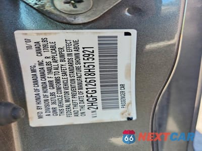 Zdjęcie 13 z 13 samochodu: 2008 HONDA CIVIC LX VIN:2HGFG12618H515921 - miniatura