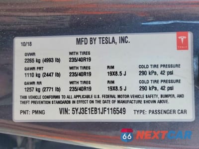 Zdjęcie 12 z 12 samochodu: 2018 TESLA MODEL 3 VIN:5YJ3E1EB1JF116549 - miniatura