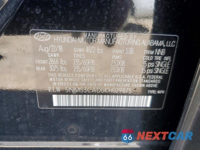 Zdjęcie 14 z 14 samochodu: 2019 HYUNDAI SANTA FE SEL PLUS 2.4L VIN:5NMS3CAD0KH029875 - miniatura
