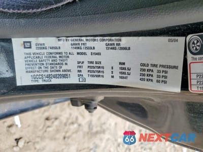 Zdjęcie 13 z 13 samochodu: 2004 CHEVROLET COLORADO VIN:1GCCS148248209051 - miniatura