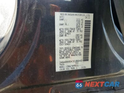 Zdjęcie 12 z 12 samochodu: 2012 NISSAN TITAN S VIN:1N6AA0EK0CN318040 - miniatura