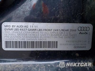 Zdjęcie 12 z 12 samochodu: 2012 AUDI A4 PREMIUM PLUS VIN:WAUFFAFL0CN016039 - miniatura