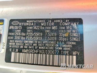 Zdjęcie 13 z 13 samochodu: 2016 HYUNDAI SANTA FE LIMITED VIN:KM8SRDHF9GU130677 - miniatura