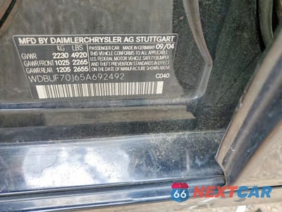 Zdjęcie 12 z 12 samochodu: 2005 MERCEDES-BENZ E 500 VIN:WDBUF70J65A692492 - miniatura