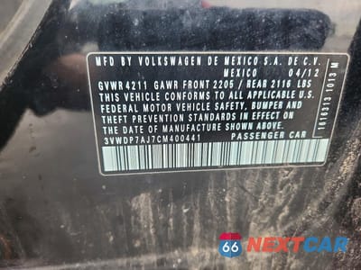 Zdjęcie 12 z 12 samochodu: 2012 VOLKSWAGEN JETTA SE VIN:3VWDP7AJ7CM400441 - miniatura